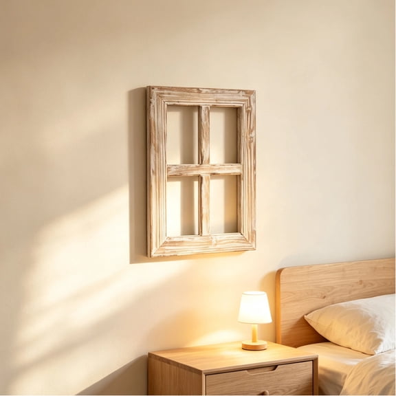 Sintosin Window Frame Wall Decor, Rustic Brown Wooden Wall Art with Window Pane Design, Vintage Farmhouse Decoration for Living Room Bedroom Entryway