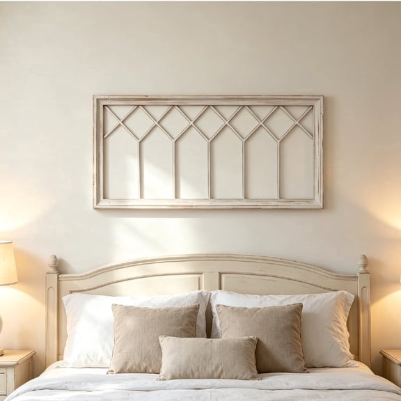 Sintosin Wall Decor Window Frame 40"x20", White Distressed Wood Window Pane, Rustic Farmhouse Wall Mounted Decorative Frame Holiday Home Decor