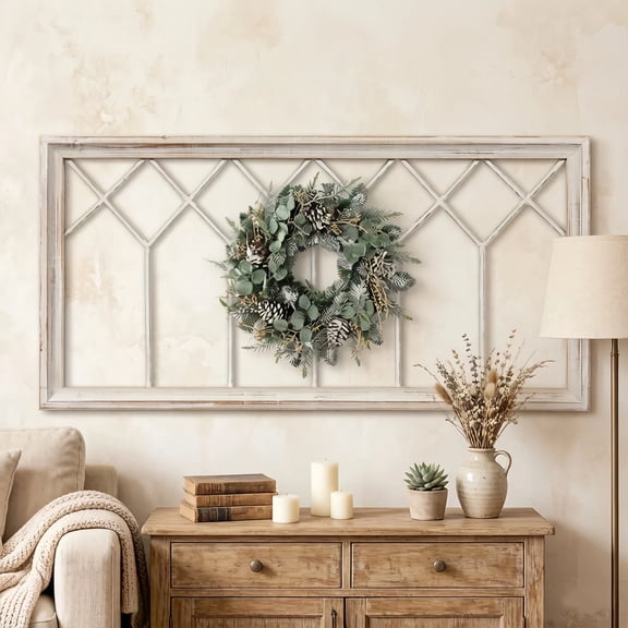 Sintosin Wall Decor Window Frame 40"x20", White Distressed Wood Window Pane, Rustic Farmhouse Wall Mounted Decorative Frame for Christmas Thanksgiving Holiday Home Decor