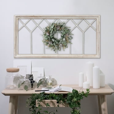 Sintosin Wooden Rustic Wall Mount Window Frames, 40" x 20" Farmhouse Wood Distressed White Window Pane Frames for Wall Decor, Handmade Rectangular Windowpane Style Christmas Thanksgiving Decorations