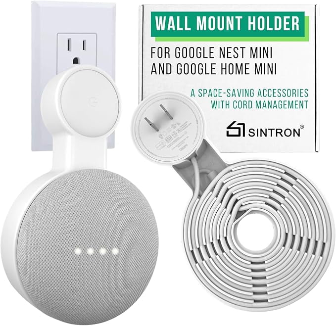 Sintron Outlet Wall Mount Holder For Google Nest Mini And Google Home Mini, A Space-Saving Accessories With Cord Management For Google Smart Speakers 1st Gen. And 2nd Gen., No Messy Wires - View #4