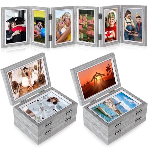 Sintuff 2 Pack 6 Folding Hinged Picture Frame Graduation Photo Frame High Definition Natural Wood Picture Collage for Desktop Display Family Birthday Mother's Day Gift(Grey,4x6 in) Y101