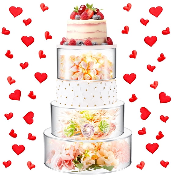 Sintuff 3 Pcs Acrylic Cake Stand with LED Lights 7, 9, 11 Clear Fillable Cake Riser Round 3 Tier Case Box for Wedding Birthday Holiday Party Food Display, 3 Sizes Y101