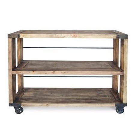 Sinu 47 Inch Console Table, 2 Shelves, Rolling Wheels, Reclaimed Brown Wood- Saltoro Sherpi