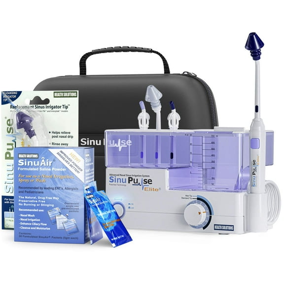SinuPulse Elite Advanced Nasal Sinus Irrigation System with 30 Additional SinuAir Packets, Additional Replacement Sinus Irrigator Tip, Travel Case, and Bonus eBook by Dr. Robert S. Ivker