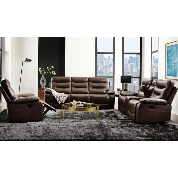 Sinuous Spring Cushions / 6 - Seat Brown Leather - Gel Match Recliner Set
