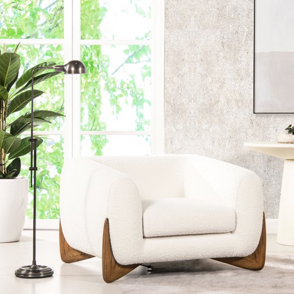 Sinuous Spring Seat Support / Suitable for TV Watching Areas / White Boucle Arm Chair