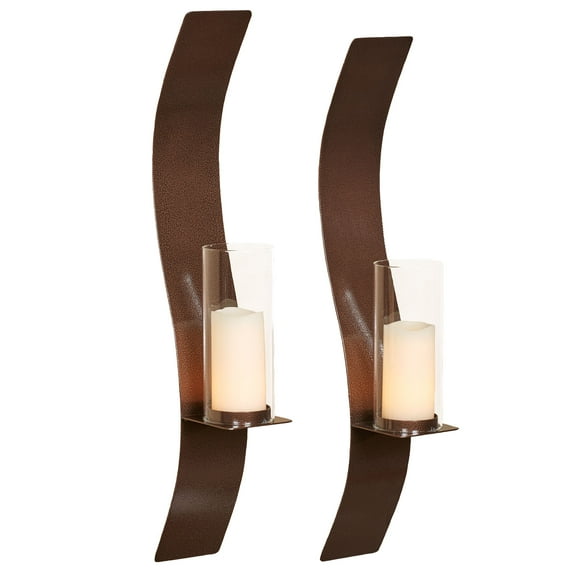 Sinuous Wall Sconce Pair Antique Copper - Handcrafted Steel - Glass Hurricane - Set of 2 - Metal Sconces Holder for Bedroom, Bathroom, Living Room, Kitchen Walls Large 32 Inches High