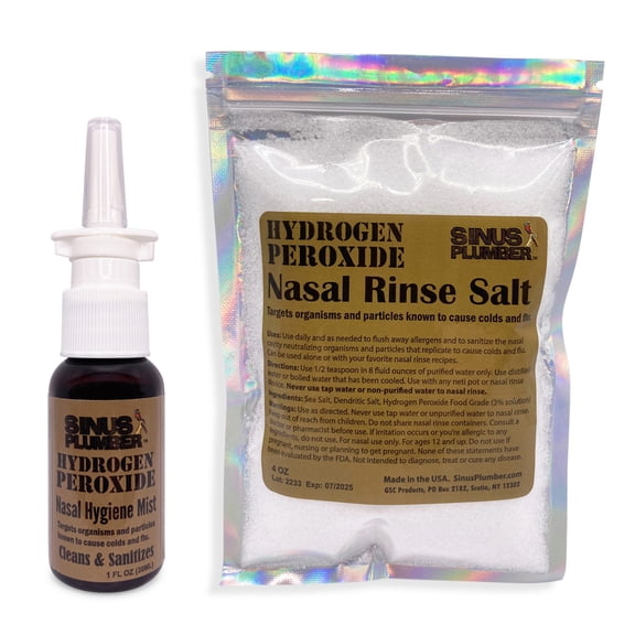 Sinus Plumber Hydrogen Peroxide Cold Flu Allergy Nasal Spray and Salt Rinse