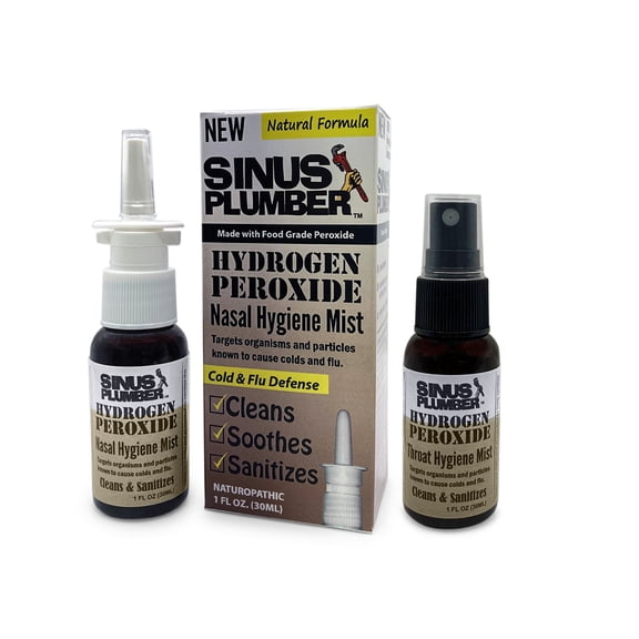 Sinus Plumber Hydrogen Peroxide Nasal Spray and Throat Spray Combo - Deep Cleans - Cold and Flu Defense