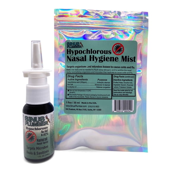Sinus Plumber Hypochlorous Nasal Spray Removes Bacteria - Cold Flu Allergy Defense