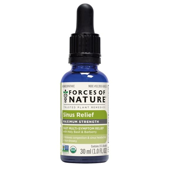 Forces of Nature Sinus Relief Maximum Strength 10ml, Sublingual Drops, Natural, Organic, Relieves Pressure, Congestion