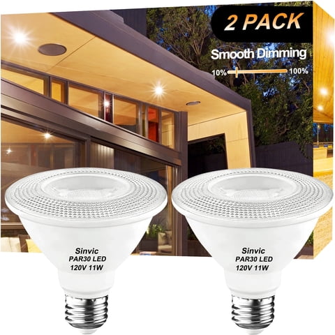 Sinvic 2 Pack PAR30 Short Neck Dimmable LED Bulb 11W 75W Equiv 850LM 2700K E26 Indoor Outdoor