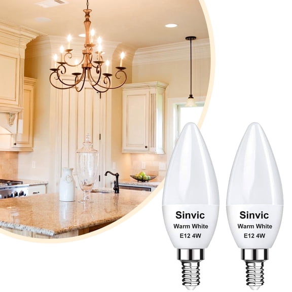 Sinvic 2 Pcs E12 LED Candelabra Light Bulb, 4w (40w Equivalent), Candelabra Base
