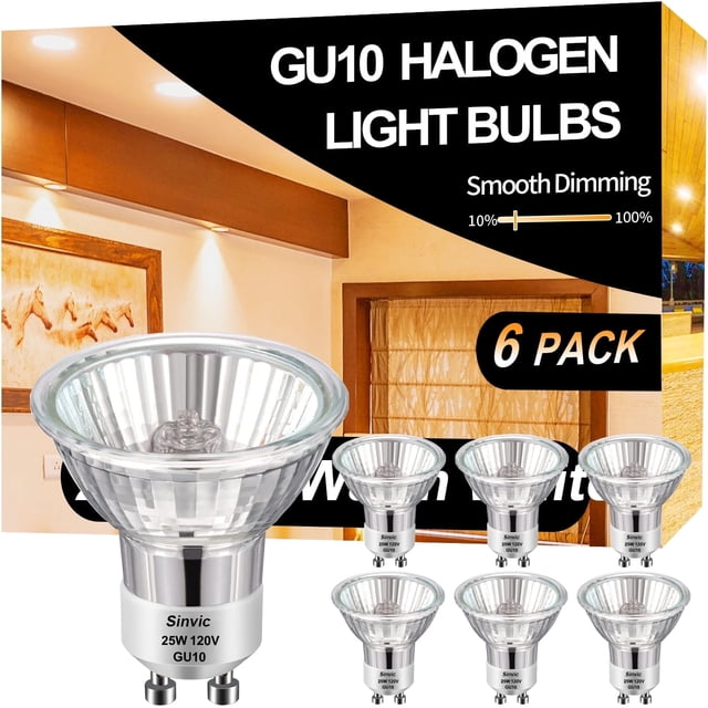 Halogen Rond Lights Sinvic GU10 Halogen 25W Bulbs, 6 pack GU10+C 120V 25W with 2800k Warm ...