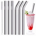 thumbnail image 1 of Sinvic Jumbo Smoothie and Milkshake Reusable Metal Straws, 10mm Wide for Boba, 8.5 Inch Long for 30oz Tumbler, Stainless Steel, 3 Straight and 3 Bent with 1 Cleaning Brush, 1 of 7