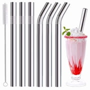 Sinvic Jumbo Smoothie and Milkshake Reusable Metal Straws, 10mm Wide for Boba, 8.5 Inch Long for 30oz Tumbler, Stainless Steel, 3 Straight and 3 Bent with 1 Cle