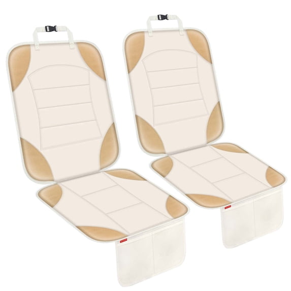 Siivton Car Seat Protector for Child Car Seat - Waterproof Non-Slip Leather Mat with 2 Mesh Pockets, Universal Seat Cover for Baby, Pets & Vehicles(2-Pack,Off-White)