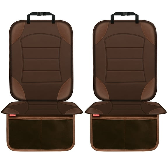 Sinvitron Car Seat Protector for Child Car Seat - Waterproof Non-Slip Leather Mat with 2 Mesh Pockets, Universal Seat Cover for Baby, Pets & Vehicles(2-Pack, Brown)