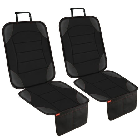 Sinvitron Car Seat Protector for Child Car Seat - Waterproof Non-Slip Leather Mat with 2 Mesh Pockets, Universal Seat Cover for Baby, Pets & Vehicles(2-Pack,Black)
