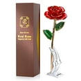 thumbnail image 1 of Sinvitron Gold Dipped Rose 24K Real Rose, Long Stem Gold Plated Rose with Stand,Romantic Gifts for her, Birthday Gift for Women, 24K Golden Rose for Anniversary Valentines Mothers Day (Red), 1 of 8