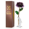thumbnail image 1 of Sinvitron Gold Dipped Rose 24K Real Rose, Long Stem Gold Plated Rose with Stand, Valentines Day Gifts for Her,Gifts for Mom,24K Golden Rose for Anniversary and Mothers Day, Birthday (Purple), 1 of 9