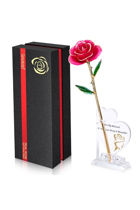 Gold Dipped Rose 24K Real Rose, Long Stem Hand Dipped in 24k Gold Rose,Unique Romantic Gifts for Women in Her Birthday, Anniversary,Valentines Day, for mom (Rose Red)