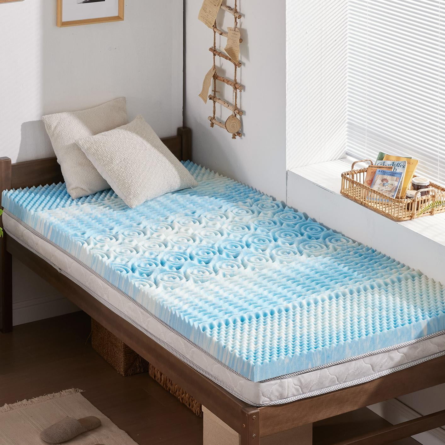 BDEUS 2 inch Memory Foam Mattress Topper Gel Infused Bed Pad TwinXL