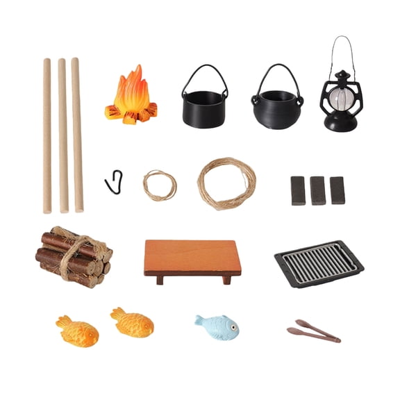 Sinyiin 1/12 Doll House Camping Accessories with Cooking Utensil Realistic Flame Effect