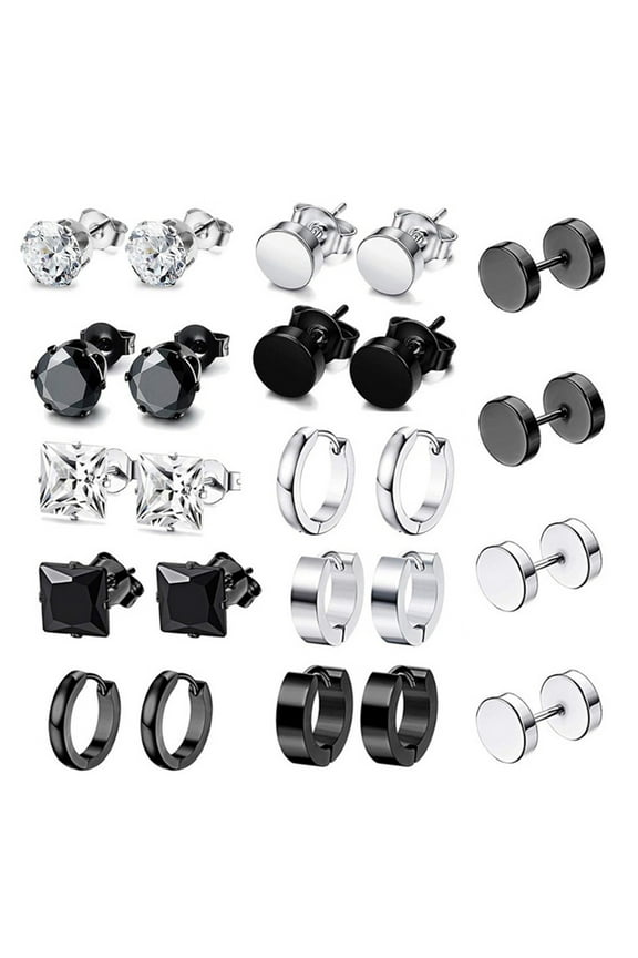 12 Pairs/Set Stainless Steel Punk Earrings Hip Hop Rock Ear Studs Drop Dangle Pendant Unisex Women Men Decorations Jewelry Gifts