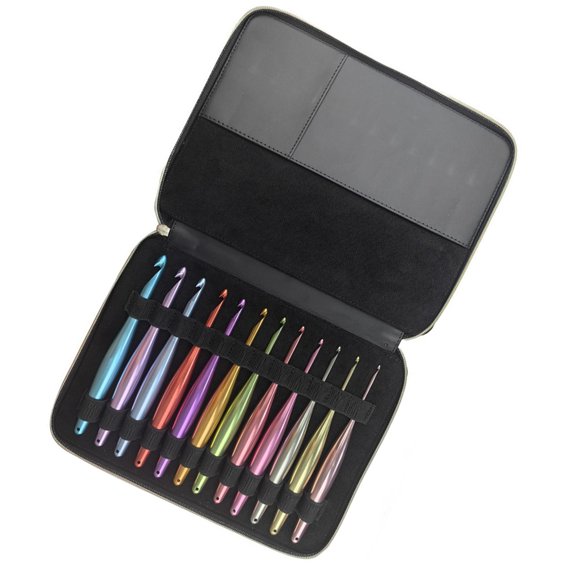 Sinyiin 12Pcs Ergonomic Aluminum Crochet Hook 3.0mm-10mm Crochet Needle Knitting Tool