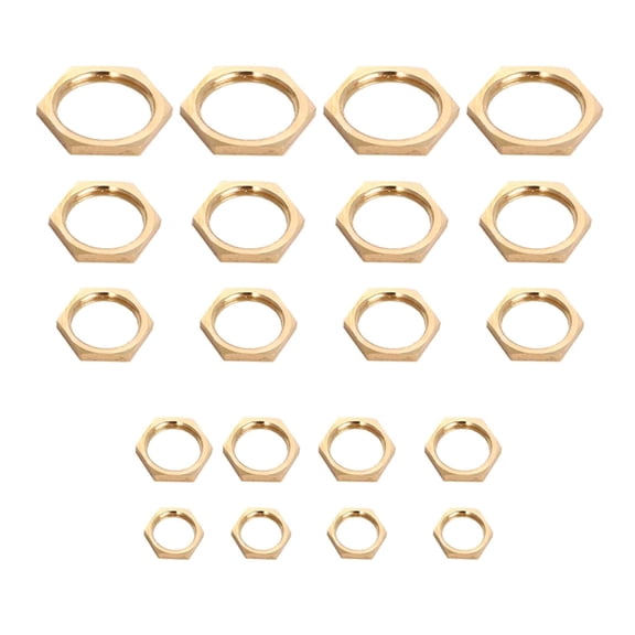 Sinyiin 20Pieces Sturdy Brass Lock Nuts Assorted Sizes 1/8 to 3/4 Inch for Water Heater Pipe Fittings Bathroom Hardware