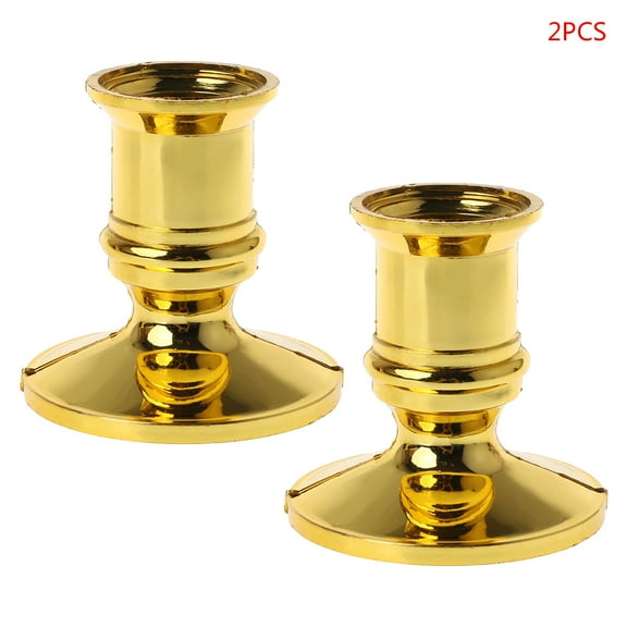 Sinyiin 2pcs Plastic Gold Plated Candle Base Holder Pillar Candlestick Stand For Electro