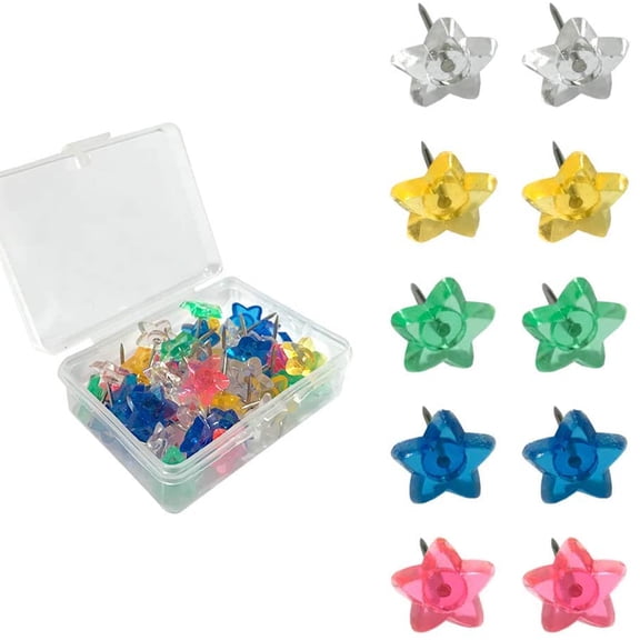 Sinyiin 50 Pcs Multi-purpsoe 3D Star-shaped Pushpins Set Box Sealed for Cork Board Wall