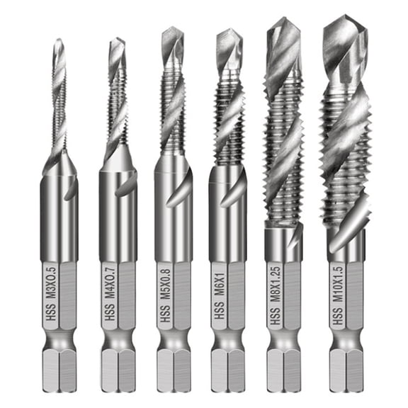 Sinyiin 6pcs M3-M10 Screw Tap Drill Bits HSS Taps Countersink Deburr Set Metric Combination Bit 1/4Inch Hex Shank Quick Change