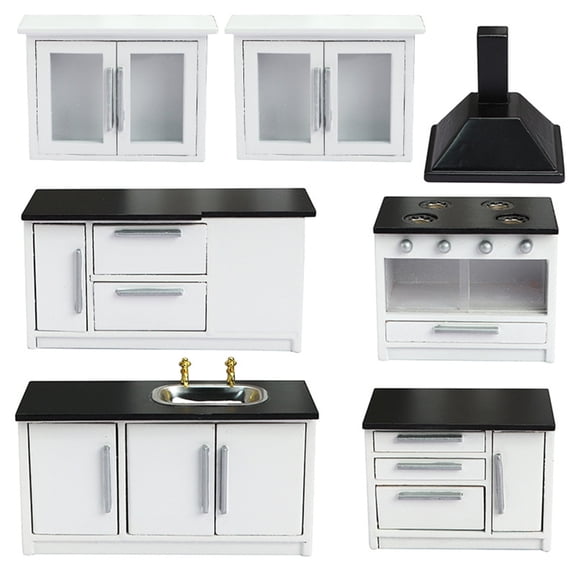 Sinyiin 7 Part Artisanal Miniature Kitchen Set Realistic Oaken Model House Furniture 1 12 Scale