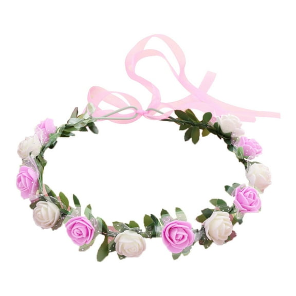 Sinyiin Adjustable Ribbon Flower Crown Simulation Rose Floral Headpiece Wedding Garland Headdress Festivals Holiday Photo Props