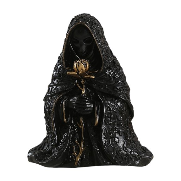 Sinyiin Black Robe Wizard Sculpture - High Aesthetic Creative Gothic Decor Figurine for Desk, Entryway, Halloween Decorations