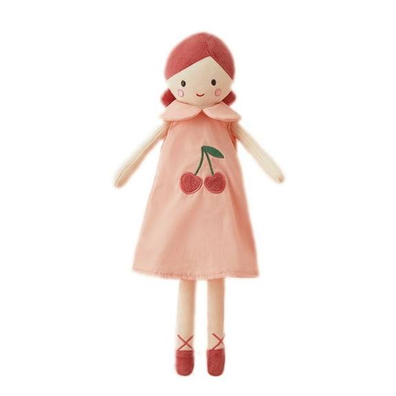 Sinyiin Cherry Print Skirt Girl Plush Toy for Babies Appease Doll Cartoon Stuffed Toy