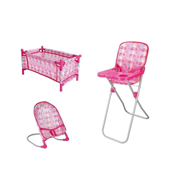 Sinyiin Children Pretend Play Nursery Room Stroller Set High Chair Swing Educational Toy