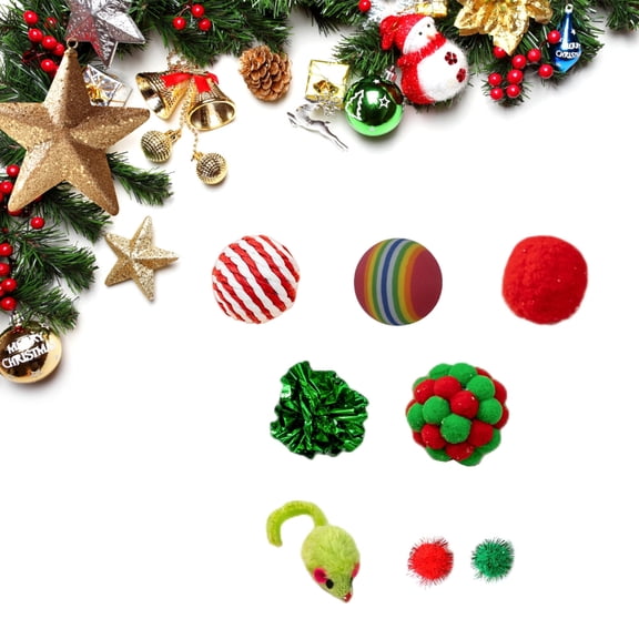 Sinyiin Christmas Cat Teaser Balls Mouse Extensions Furry Balls Pompoms Fishing Toy Pendant Fun Furry Pendant