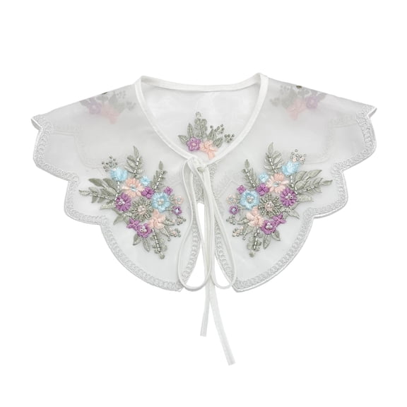 Sinyiin Fashionable Beaded Organza Faux Collar Colorful Flower Embroidery Shawl Capelet