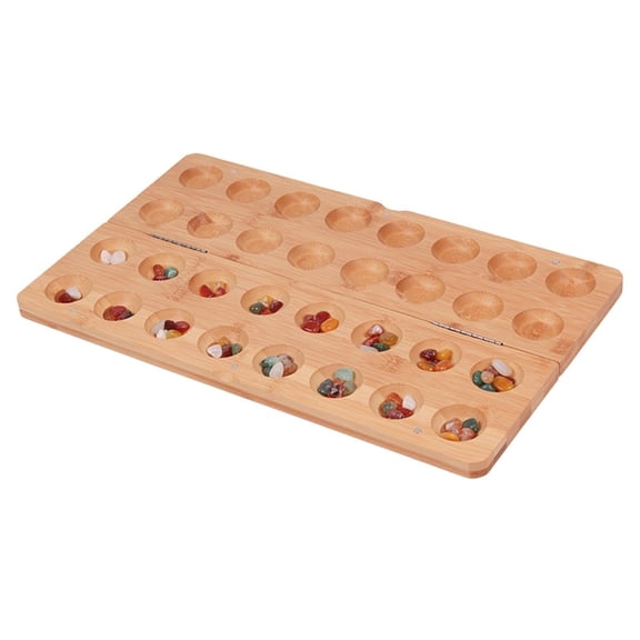Sinyiin Foldable Wooden Mancala Board Game For 2 Includes 65 Glass Rockss
