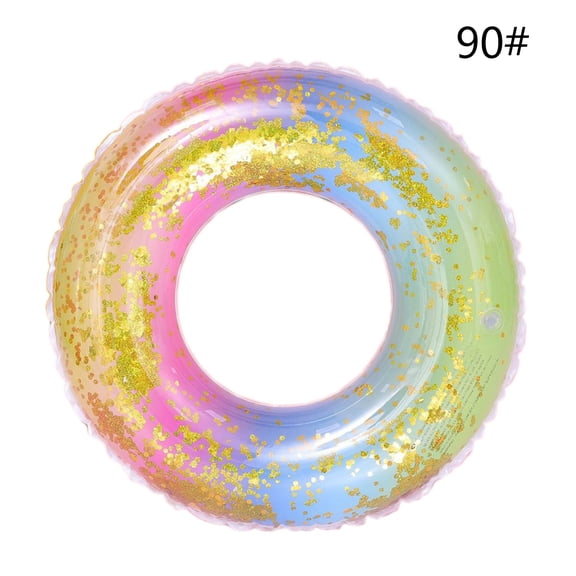Sinyiin Gitter Sequined Rainbow Gradient Inflatable Swimming Ring Pool Floats Translucent Water Circle Summer Beach Party Toys