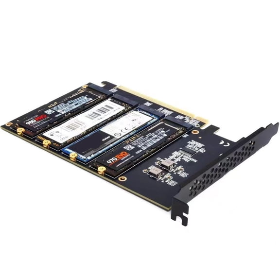 Sinyiin Internal 4 Port Soft for PCIE X16 to M.2 NVME Controller Card for Desktop PC Support SSDs HDDs with Low Profile