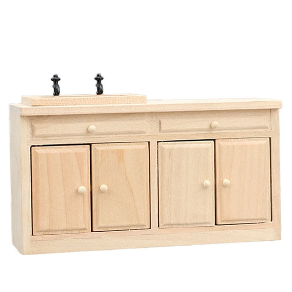 Sinyiin Miniature Wooden Kitchen Sink Cabinet 1/12 Dollhouses Craft Project Scene Decors