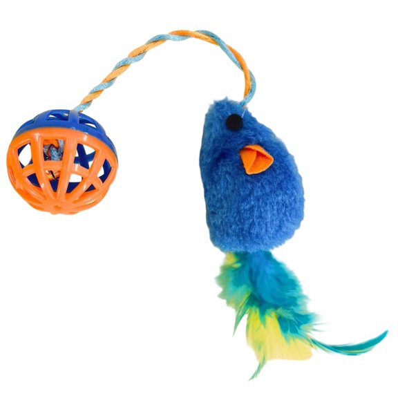 Sinyiin Multifunctional Cats Teaser Ball Plush Mouse With Sound Effect Bells and Feathered For Playtimes Stimulation