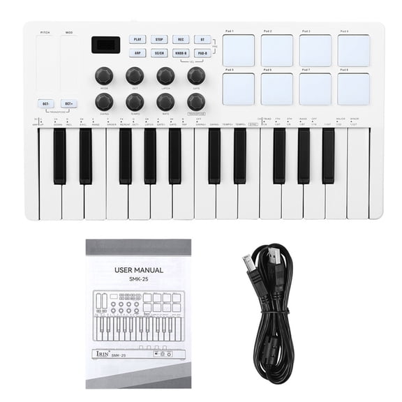 Sinyiin Portable 25 Key MIDI Keyboard Customizable Pads Studio Grade Music Equipment