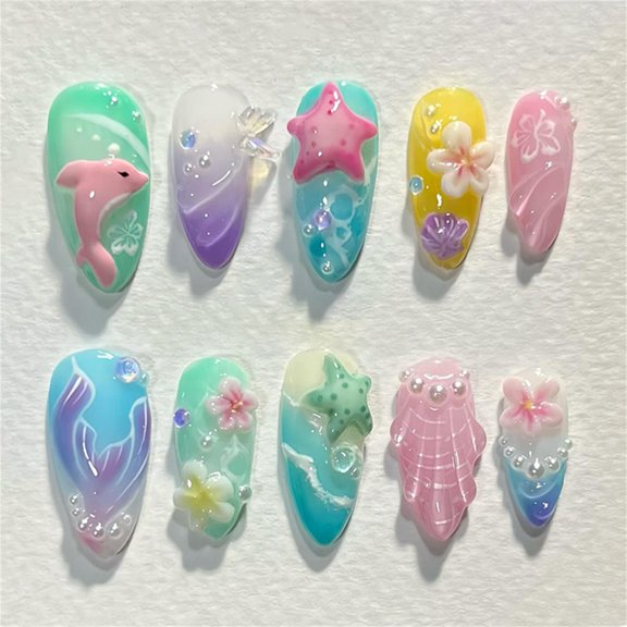 Sinyiin Press On Nail Full Cover Fake Nail Almond False Nail Glues on Nail for Womens
