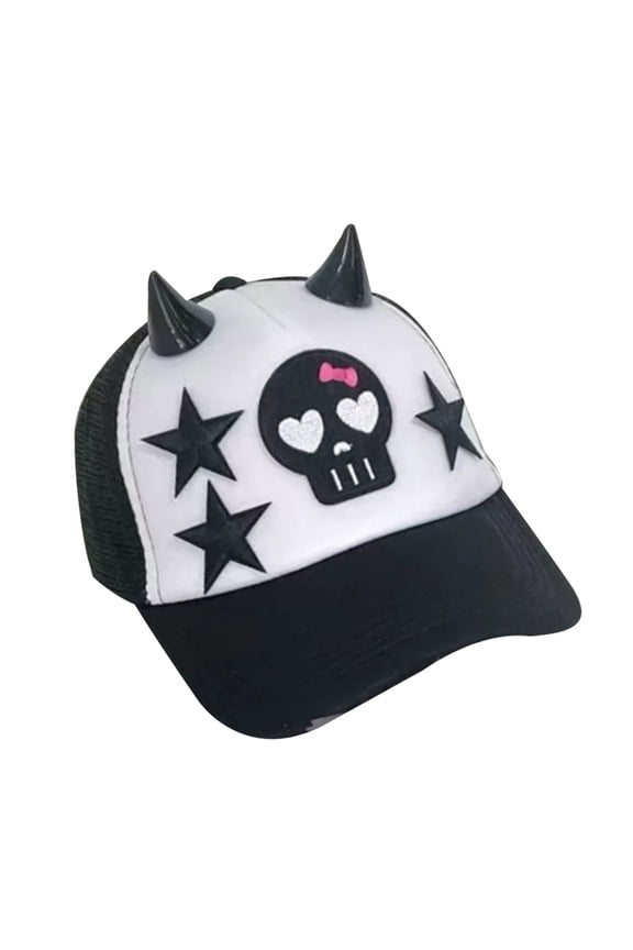 Punk Rock Skull Devil Ears Baseball Caps Gothic Sequins Cotton Breathable Hat